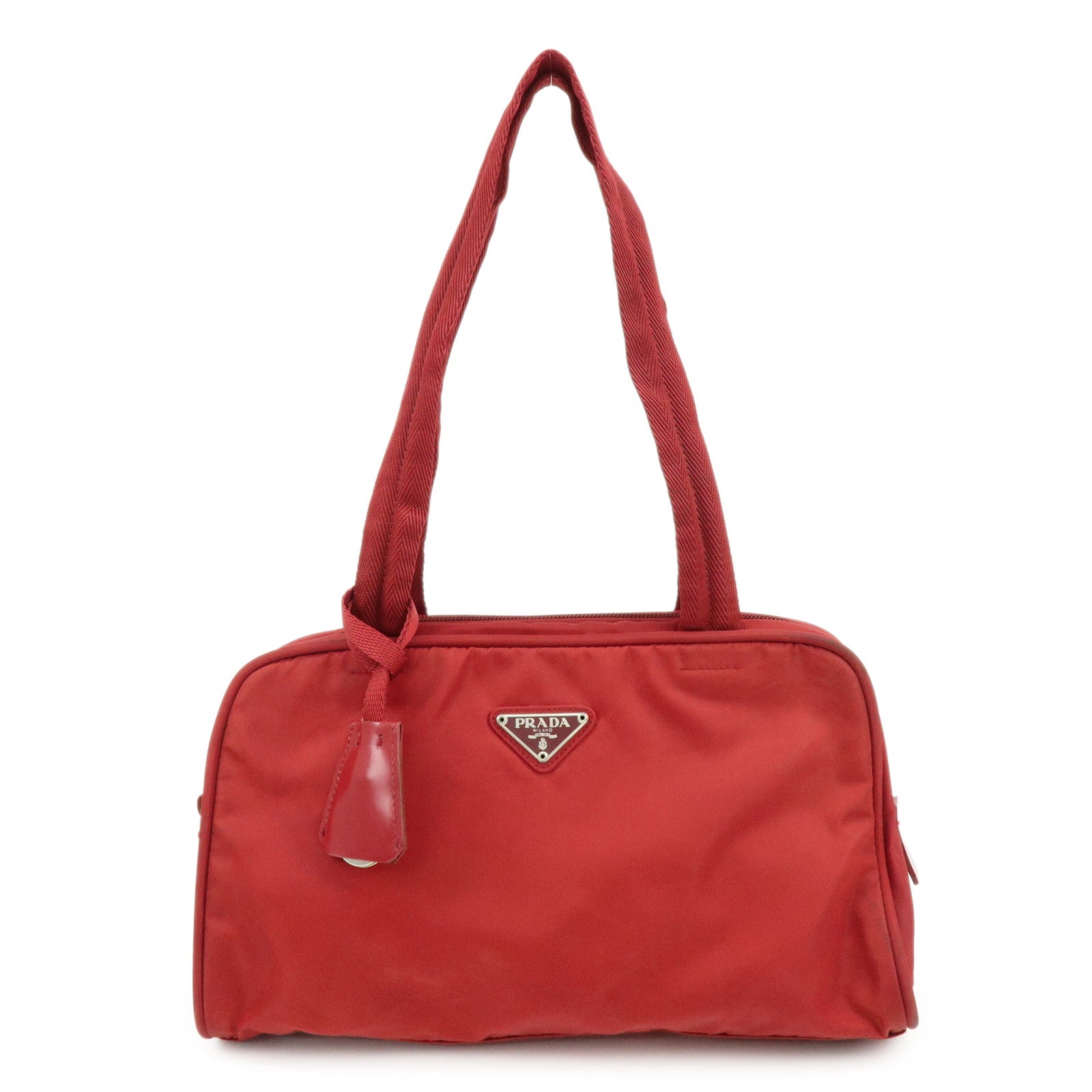 PRADA Triangle Logo Nylon Tote Bag Shoulder Bag Dial Lock Red
