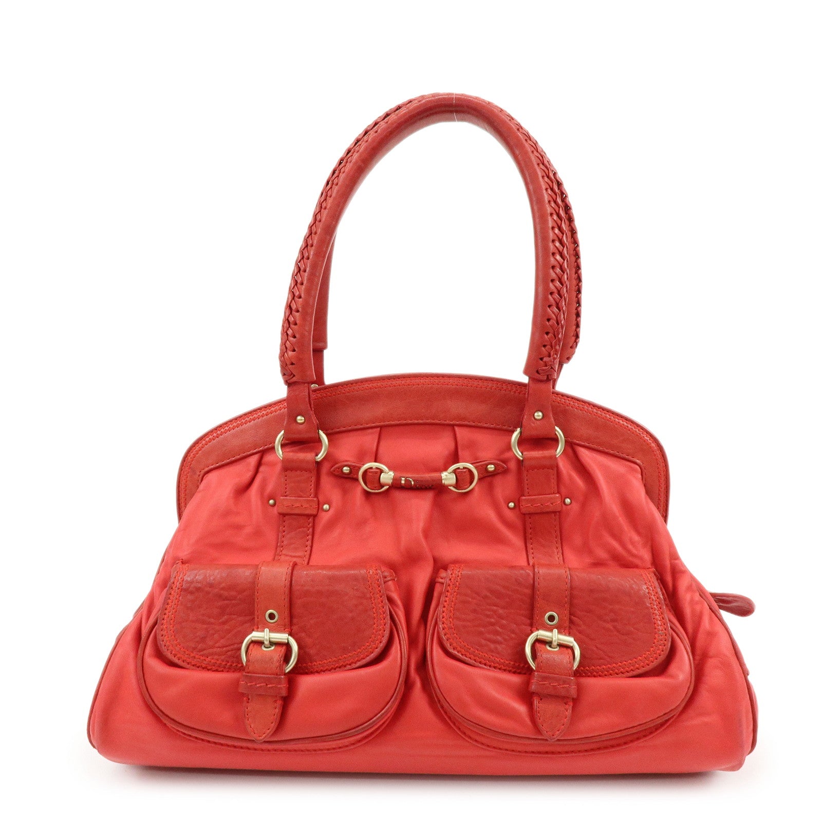 Christian Dior My Dior Logo Leather Hand Bag Satchel Bag Red