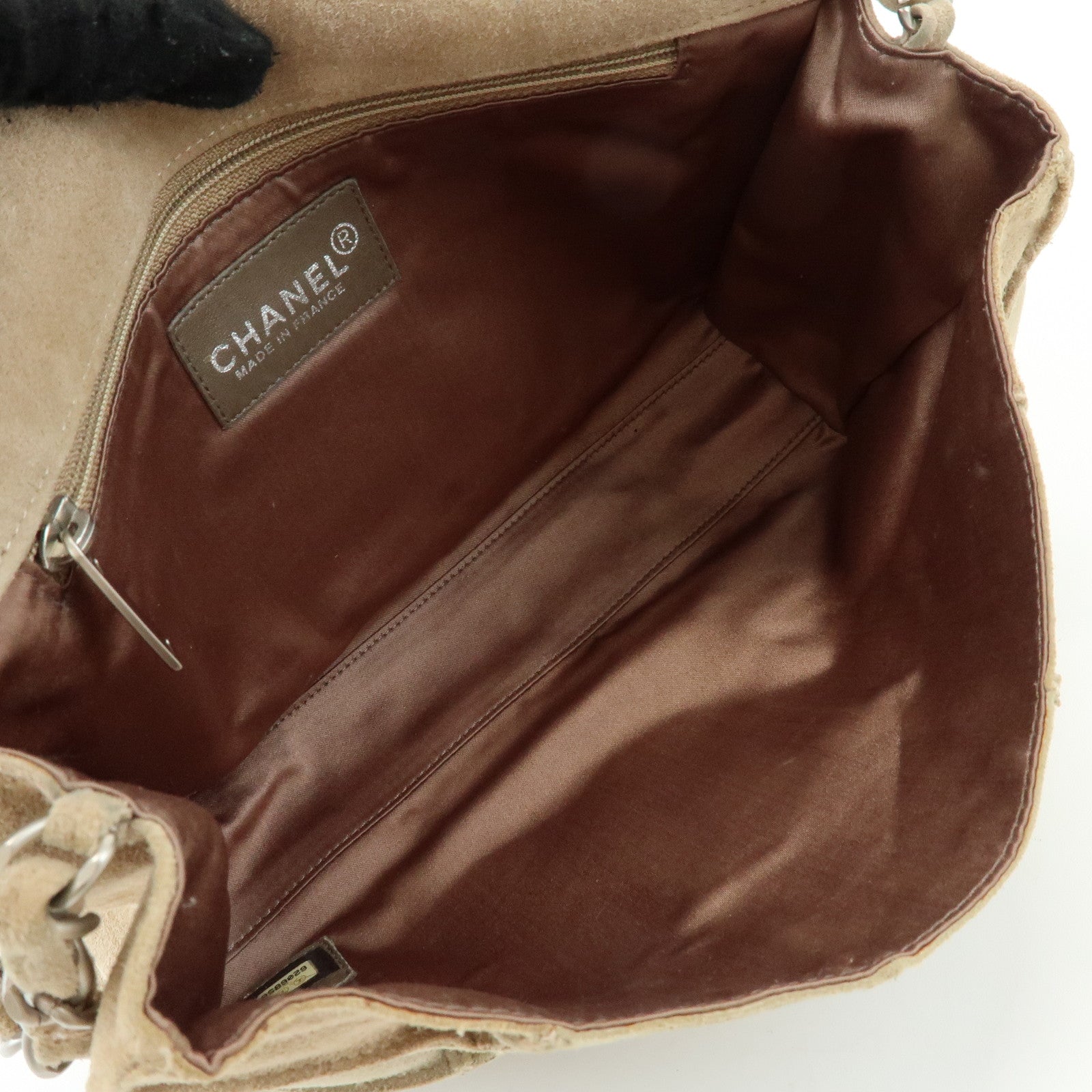 CHANEL 2.55 Suede Patchwork Chain Shoulder Bag Beige A14528