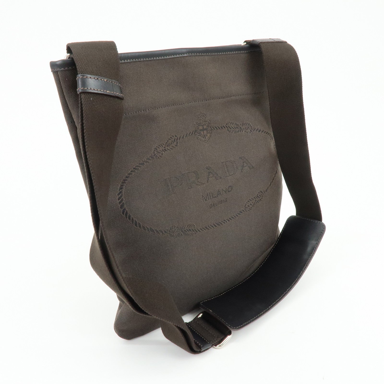 PRADA Logo Jacguard Shoulder Bag Crossbody Bag Dark Brown VA0655