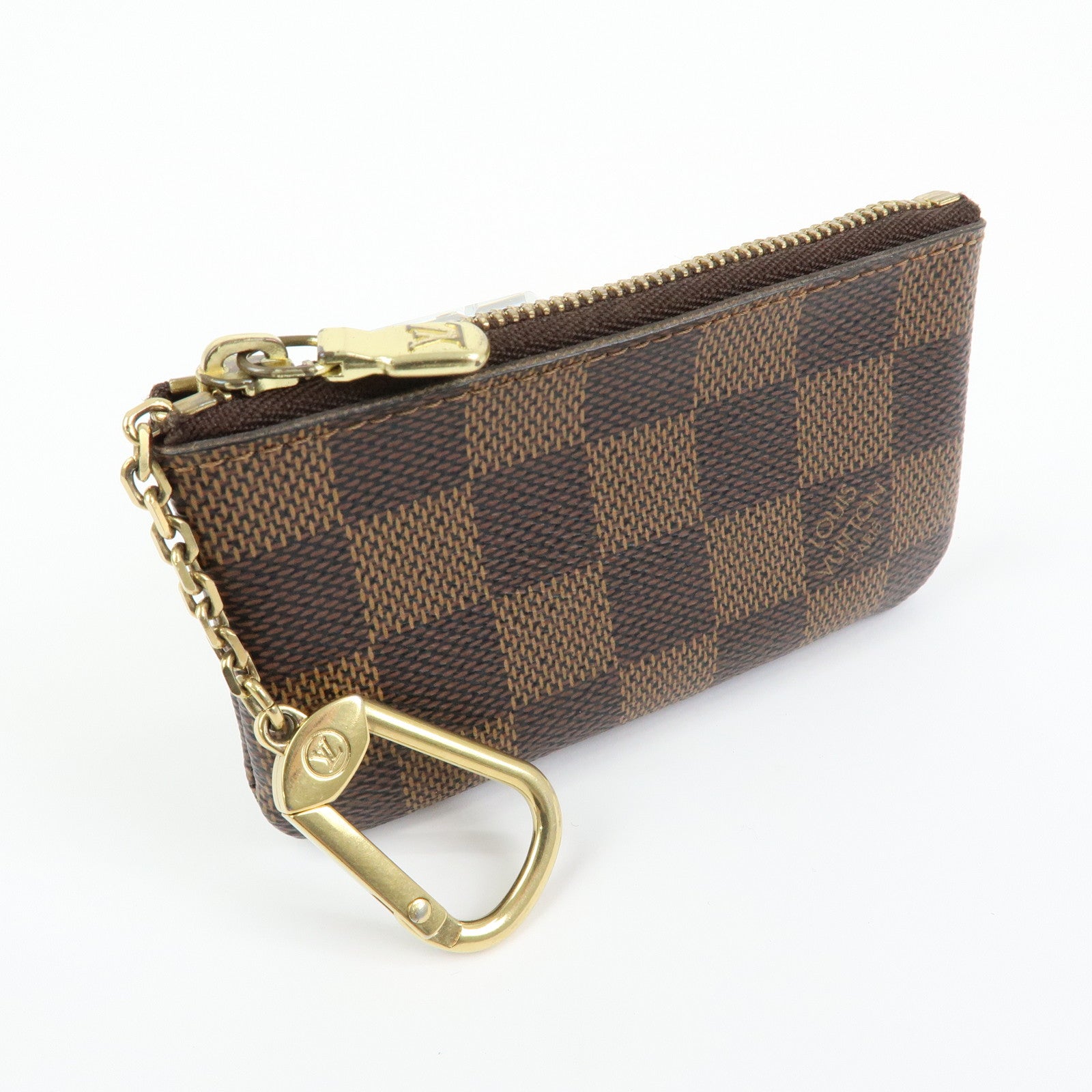 Louis Vuitton Damier Canvas Pochette Cles Coin Case Brown Ebene N62658
