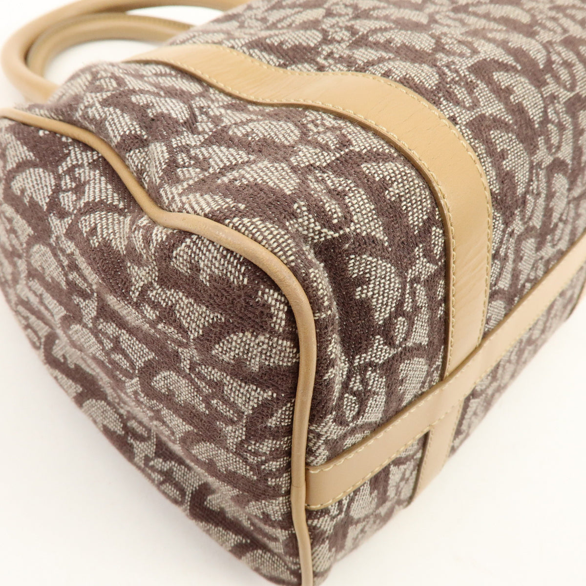 Christian Dior Trotter Jacquard Canvas Leather Boston Bag Brown Beige