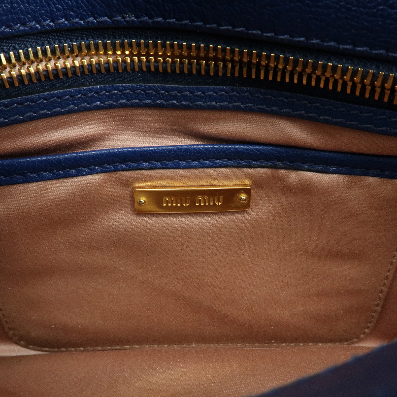 MIU MIU Logo Madras Leather Flap 2Way Bag Hand Bag Blue Navy