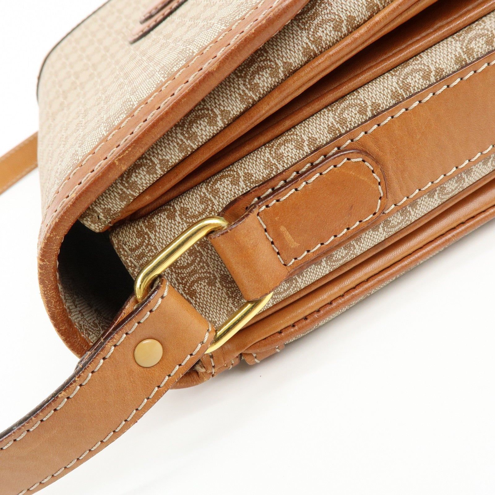 CELINE Macadam PVC Leather Shoulder Bag Crossbody Bag Brown Beige