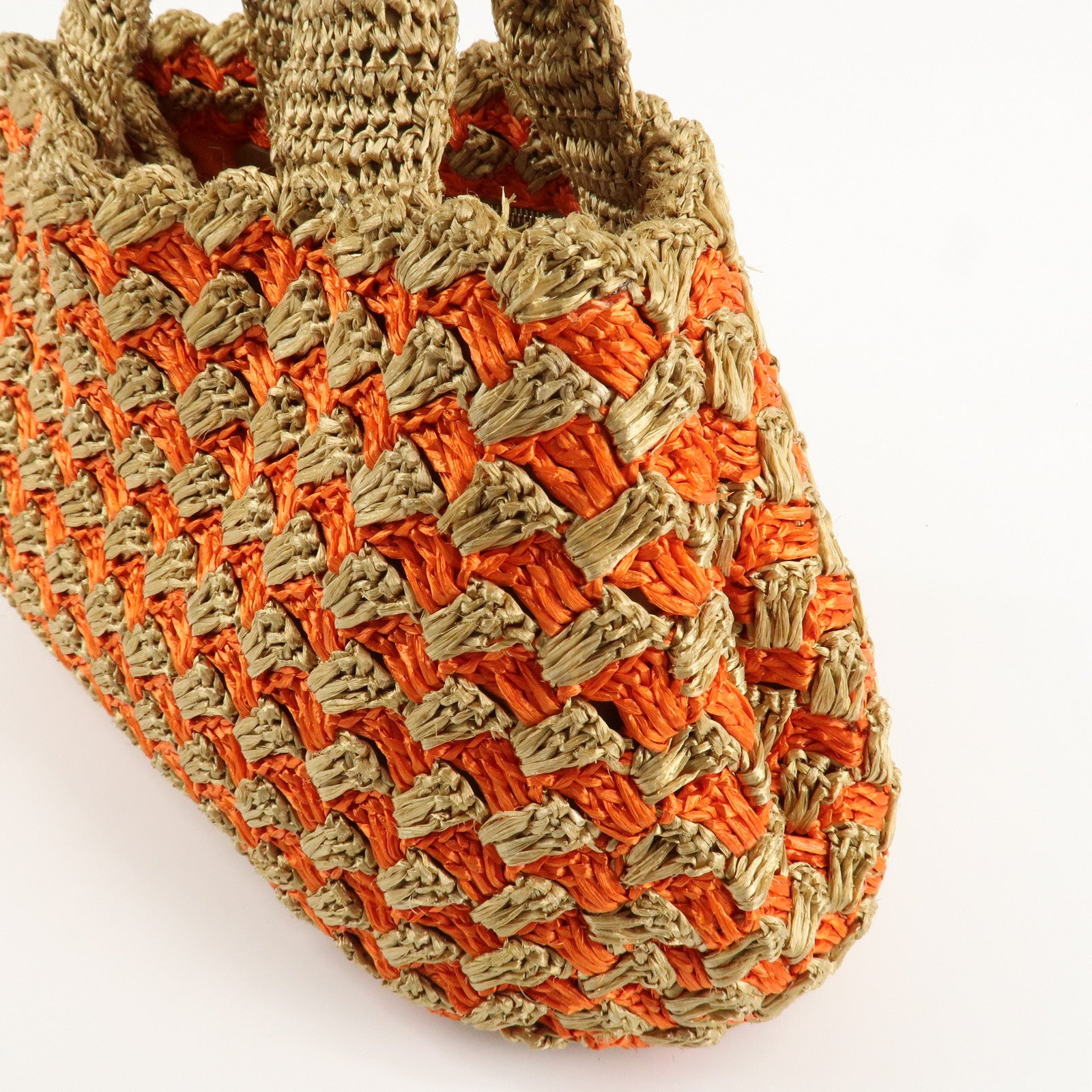 PRADA Triangl Logo Braded Tote Bag Hand Bag Orange Beige Used