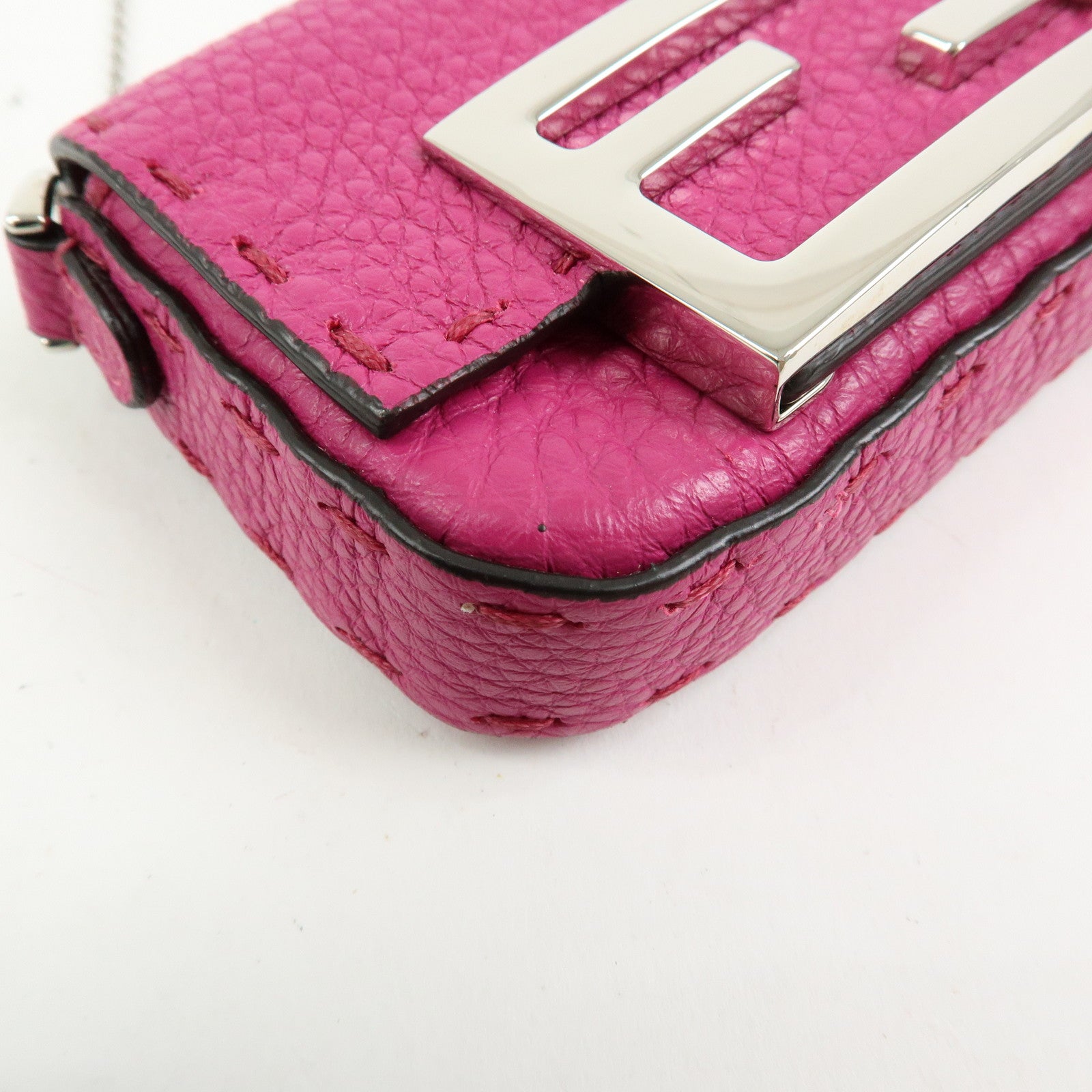 FENDI Nano Baguette Leather Mini Chain Shoulder Bag Charm Pink 7AS045