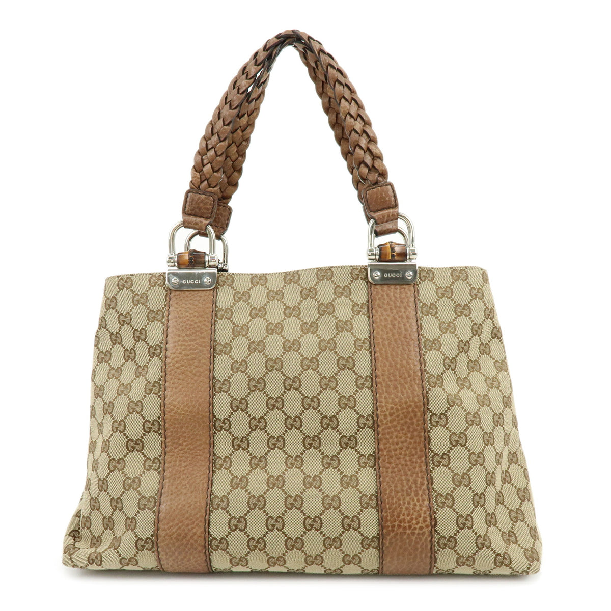 GUCCI Bamboo GG Canvas Leather Tote Bag Hand Bag Beige Brown 232947