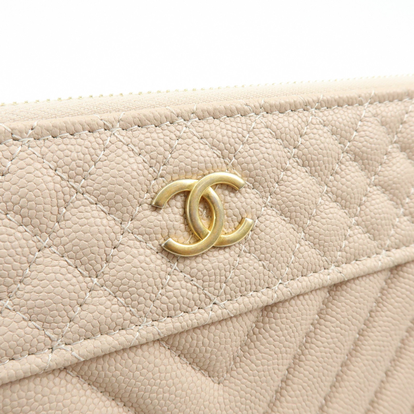 CHANEL COCO Mark Shevron V Stitch Caviarskin Clutch Bag Beige A69251