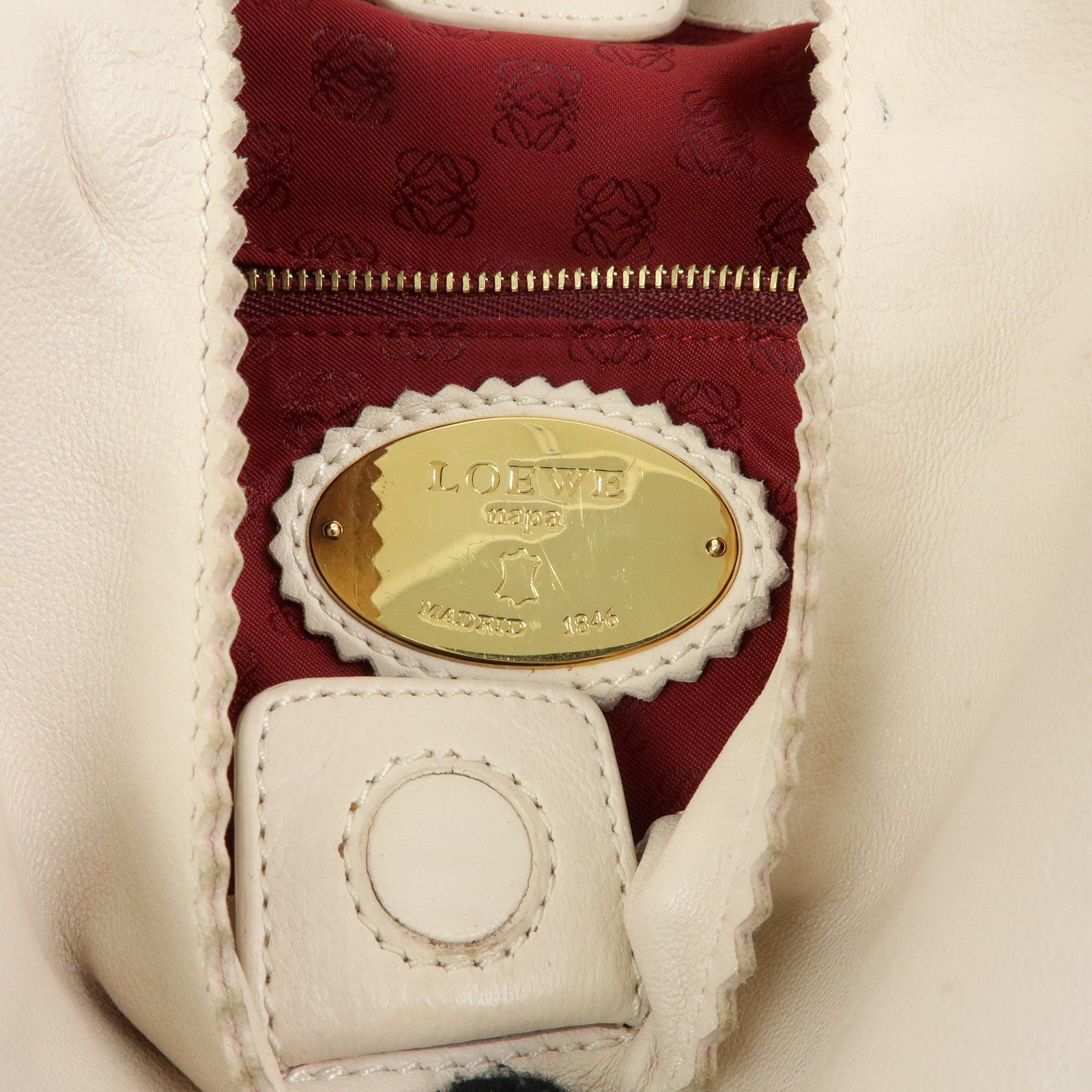 LOEWE Anagram Nappa Leather Hand Bag Shoulder Bag Ivory