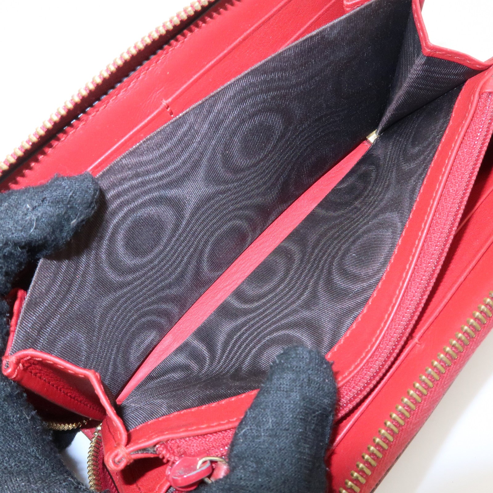 GUCCI Bamboo Leather Round Zippy Wallet Long Wallet Red Used