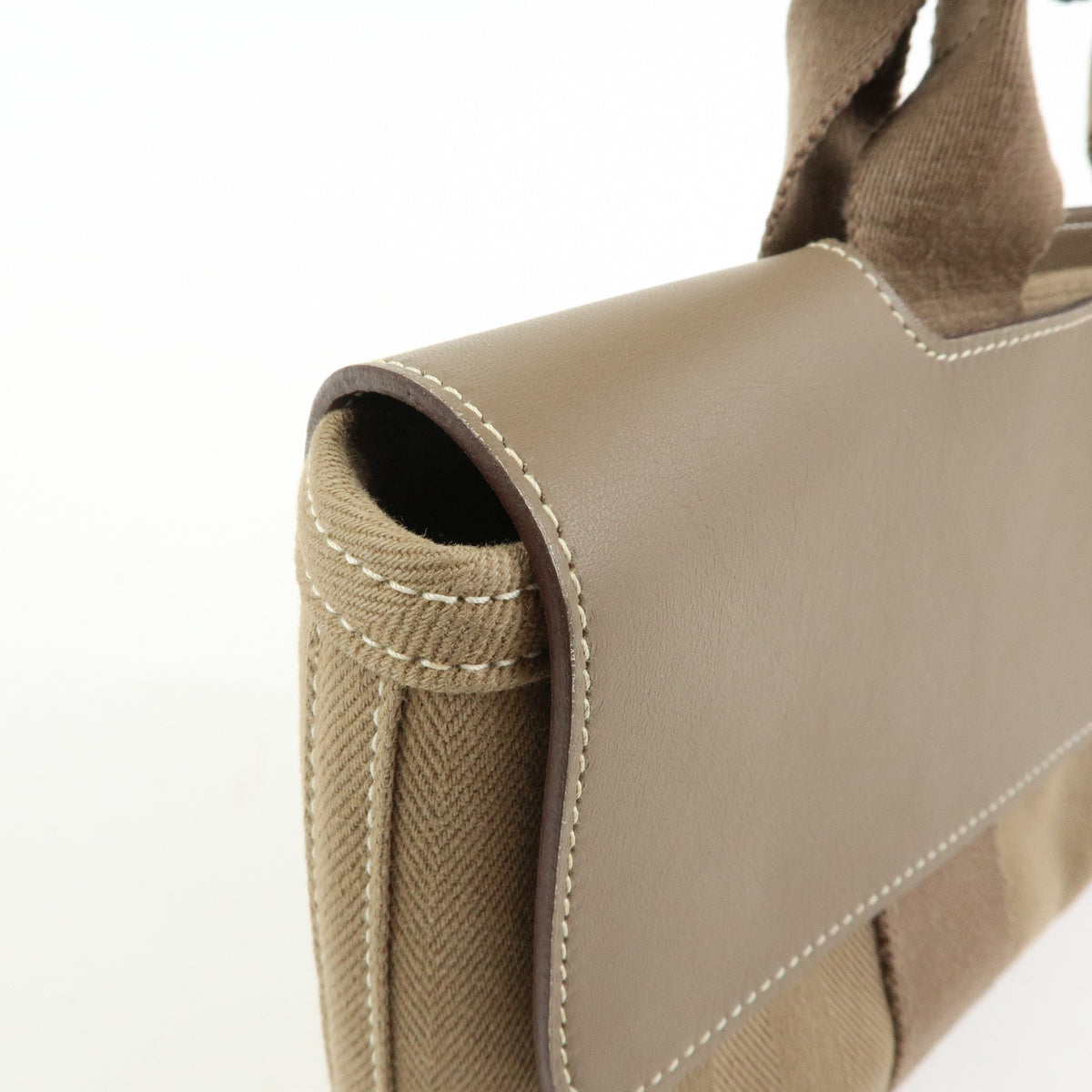 HERMES Valparaiso Long PM Calf Skin Tote Bag Hand Bag Etoupe