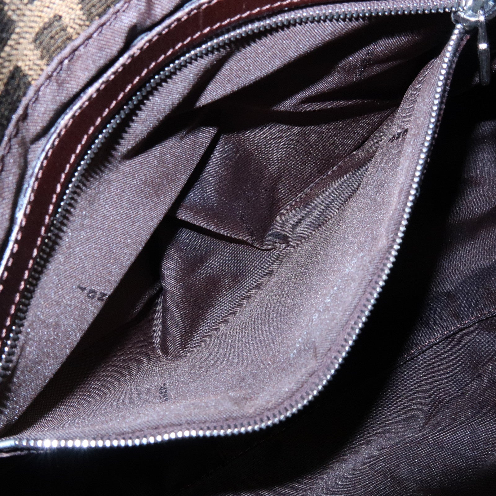 FENDI Mamma Baguette Zucca Canvas Leather Shoulder Bag Brown 26325