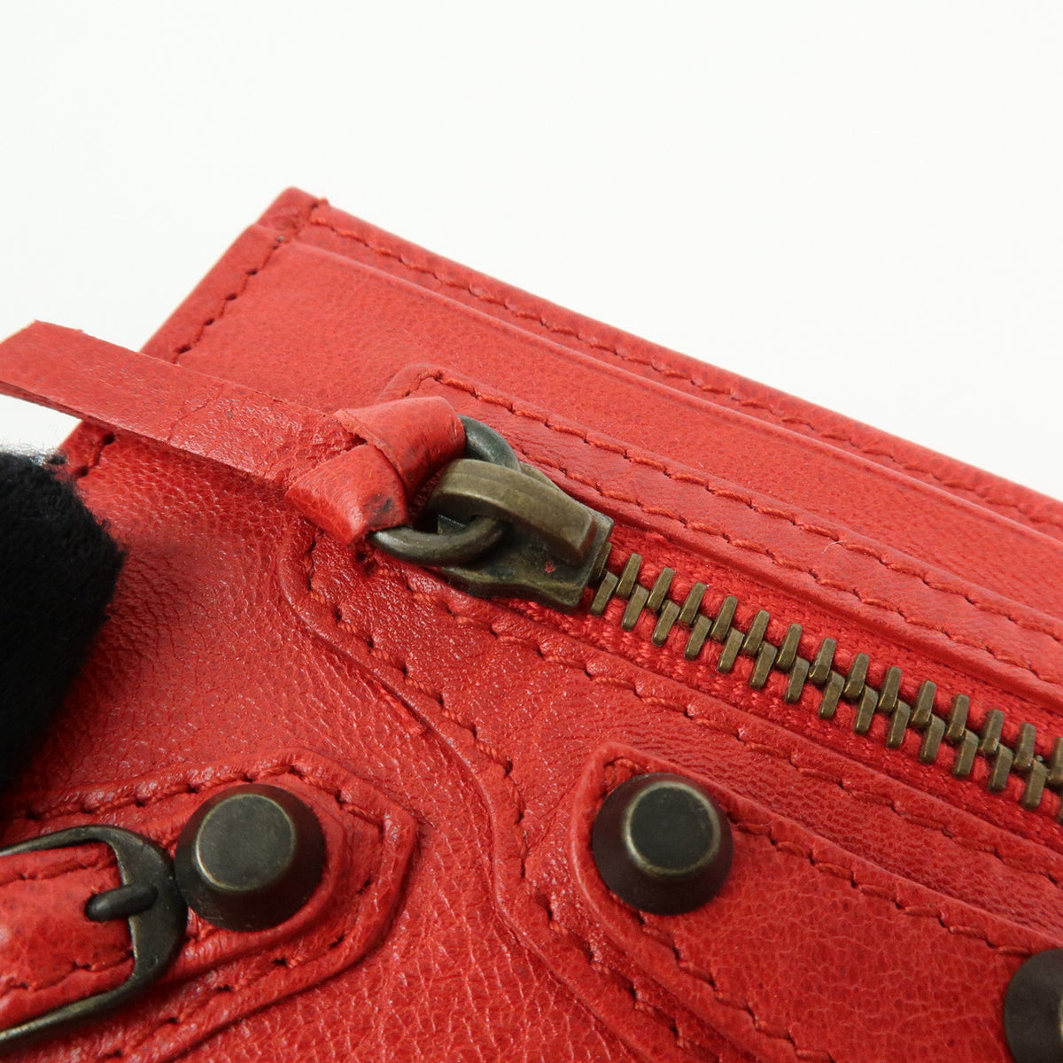 BALENCIAGA City Leather Card Case Red Black 253051