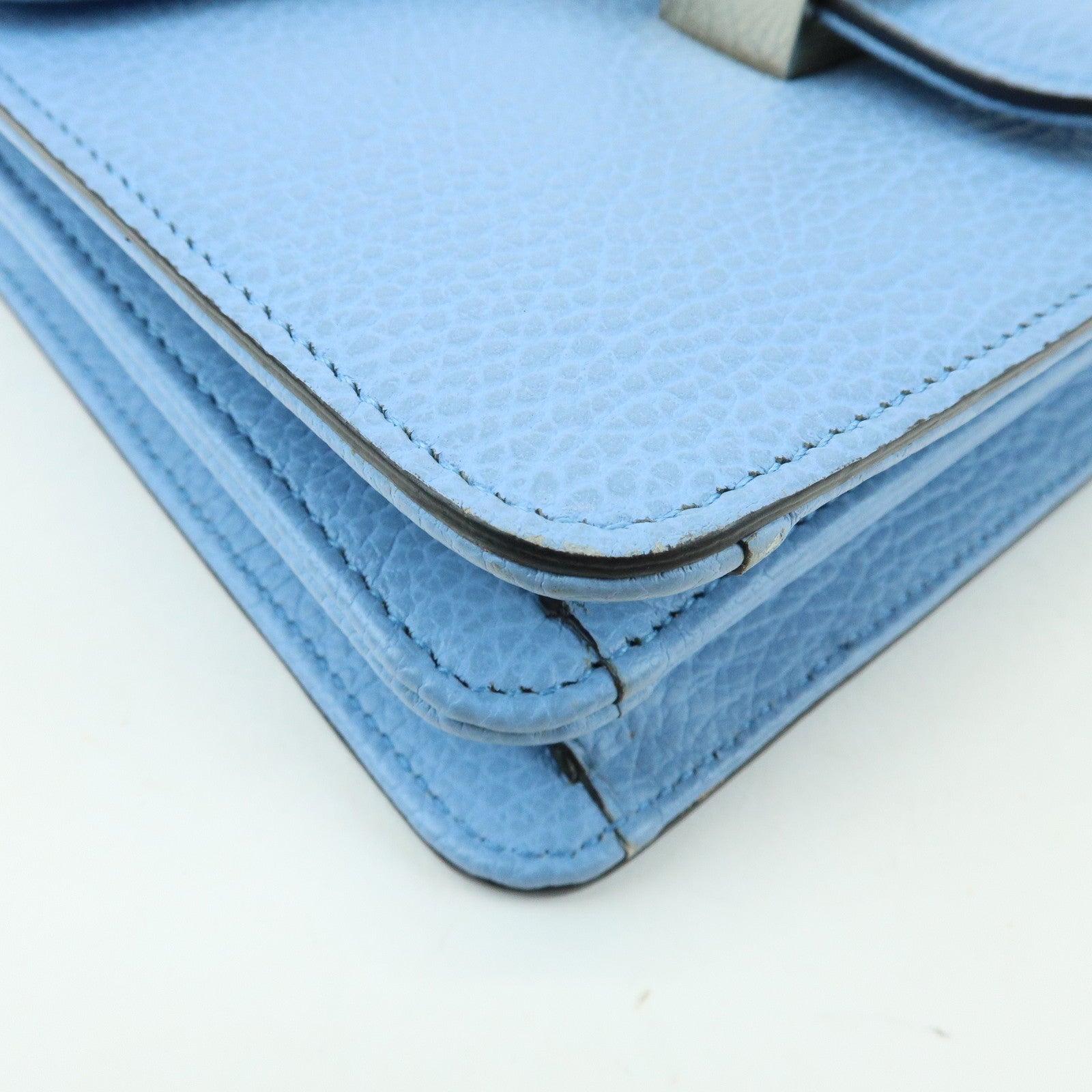 GUCCI Interlocking G Leather Chain Shoulder Bag Light Blue 510304