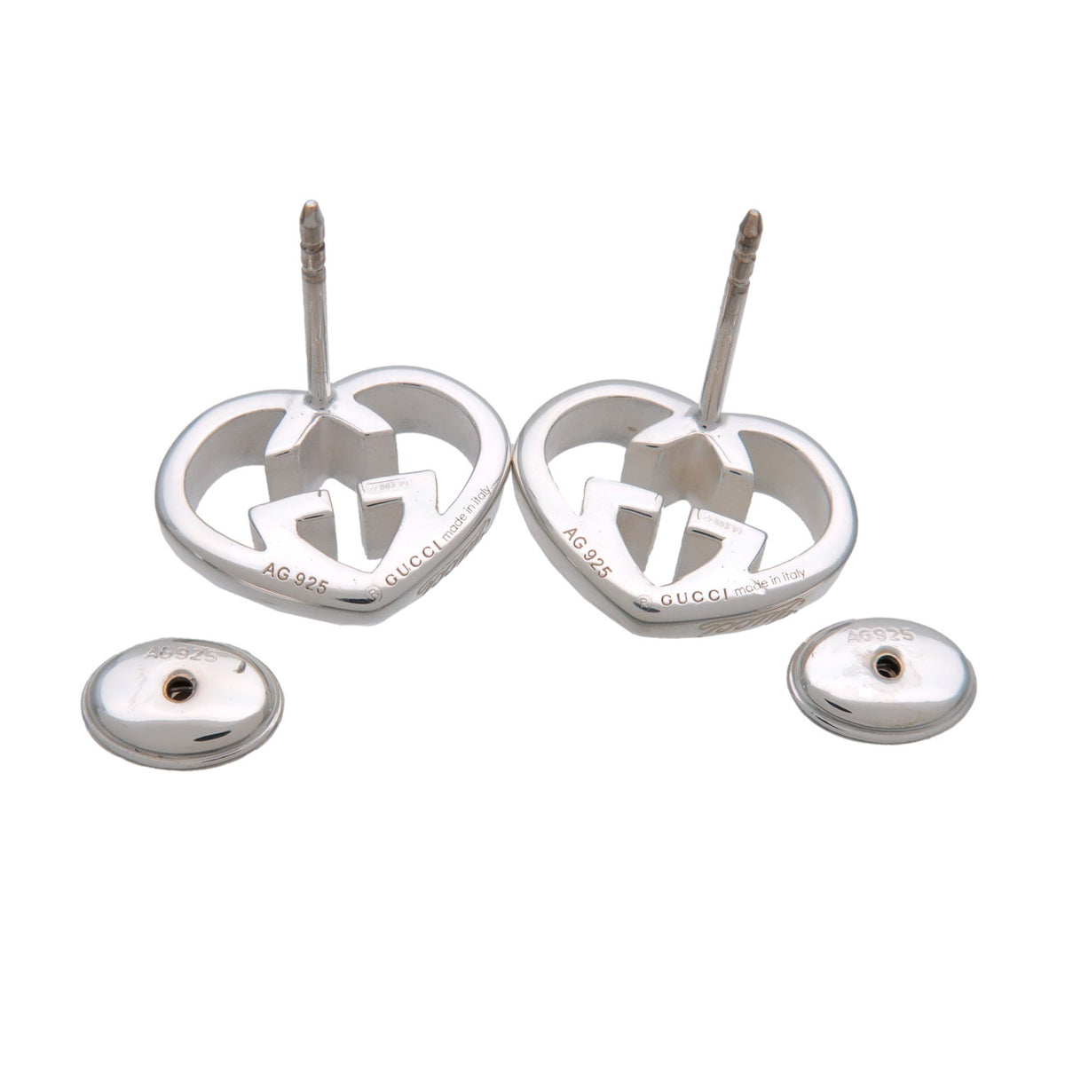 GUCCI Interlocking G Heart Shape SV925 Earrings Silver