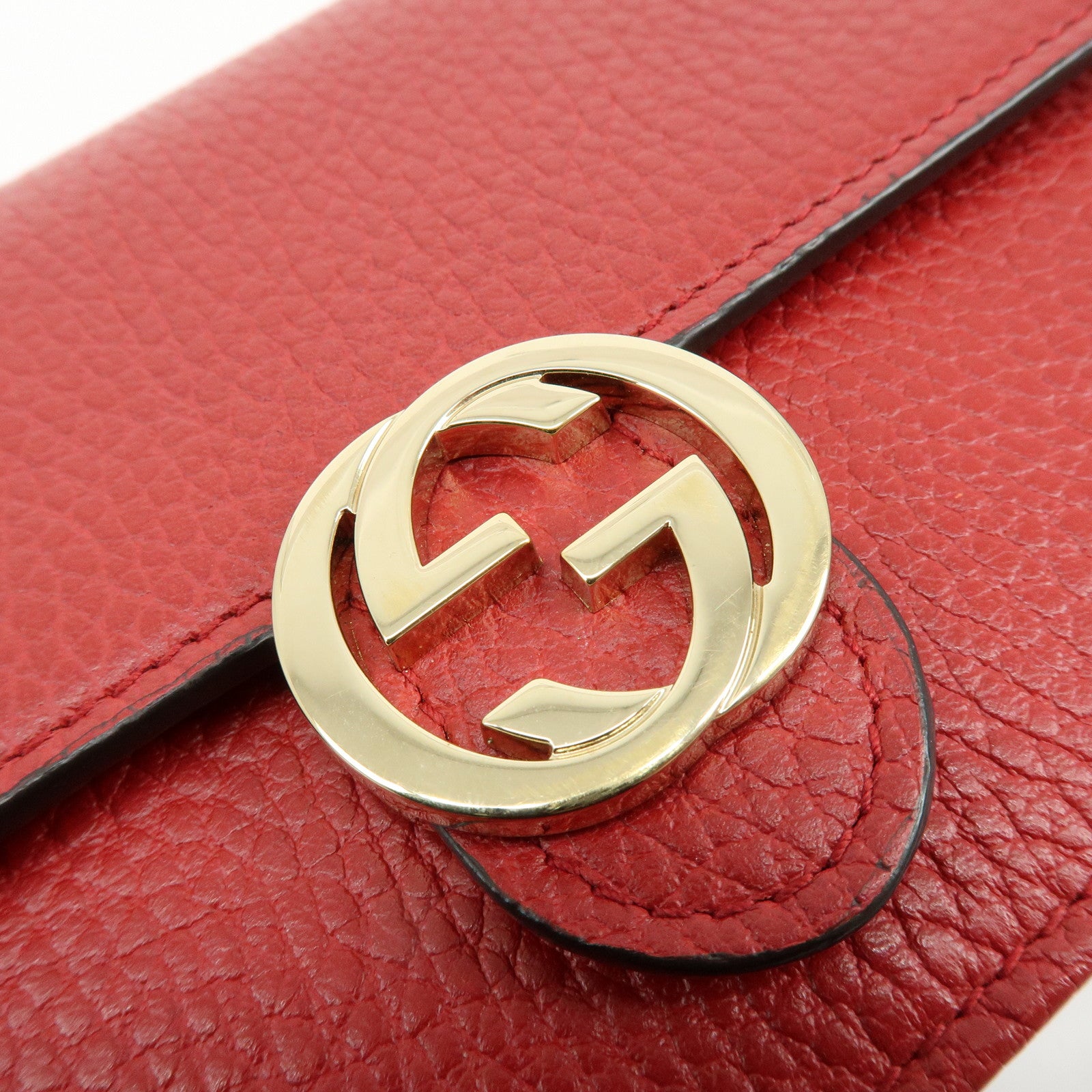 GUCCI Interlocking G Leather Chain Wallet Shoulder Bag Red 510314