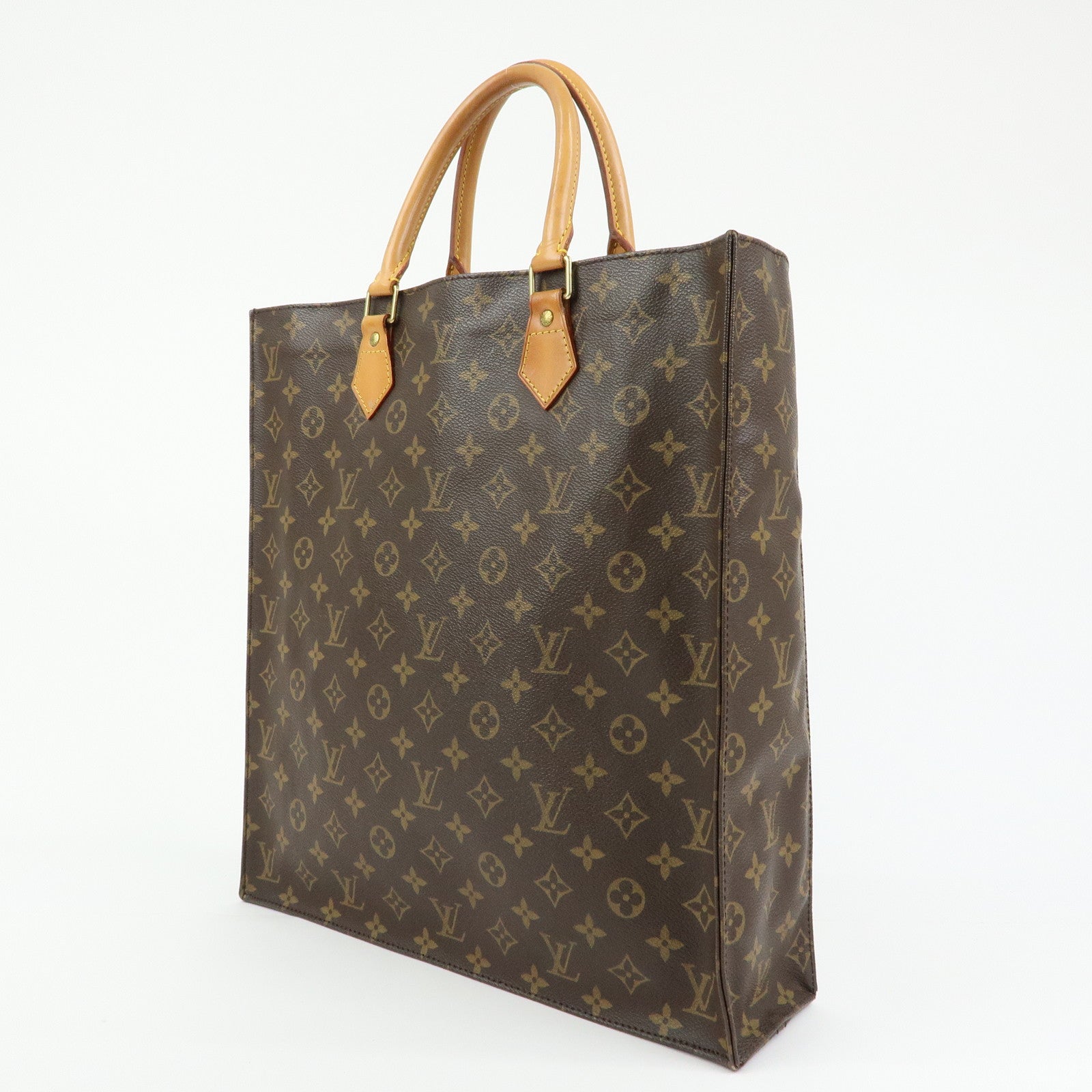 Louis Vuitton Monogram Sac Plat Tote Bag Hand Bag Brown M51140