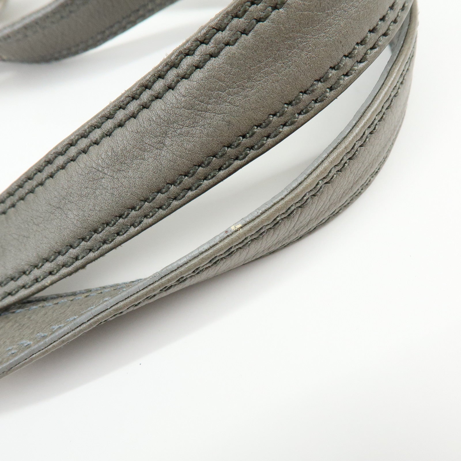 PRADA Triangle Logo Leather Boston Bag Shoulder Bag Gray BR2630