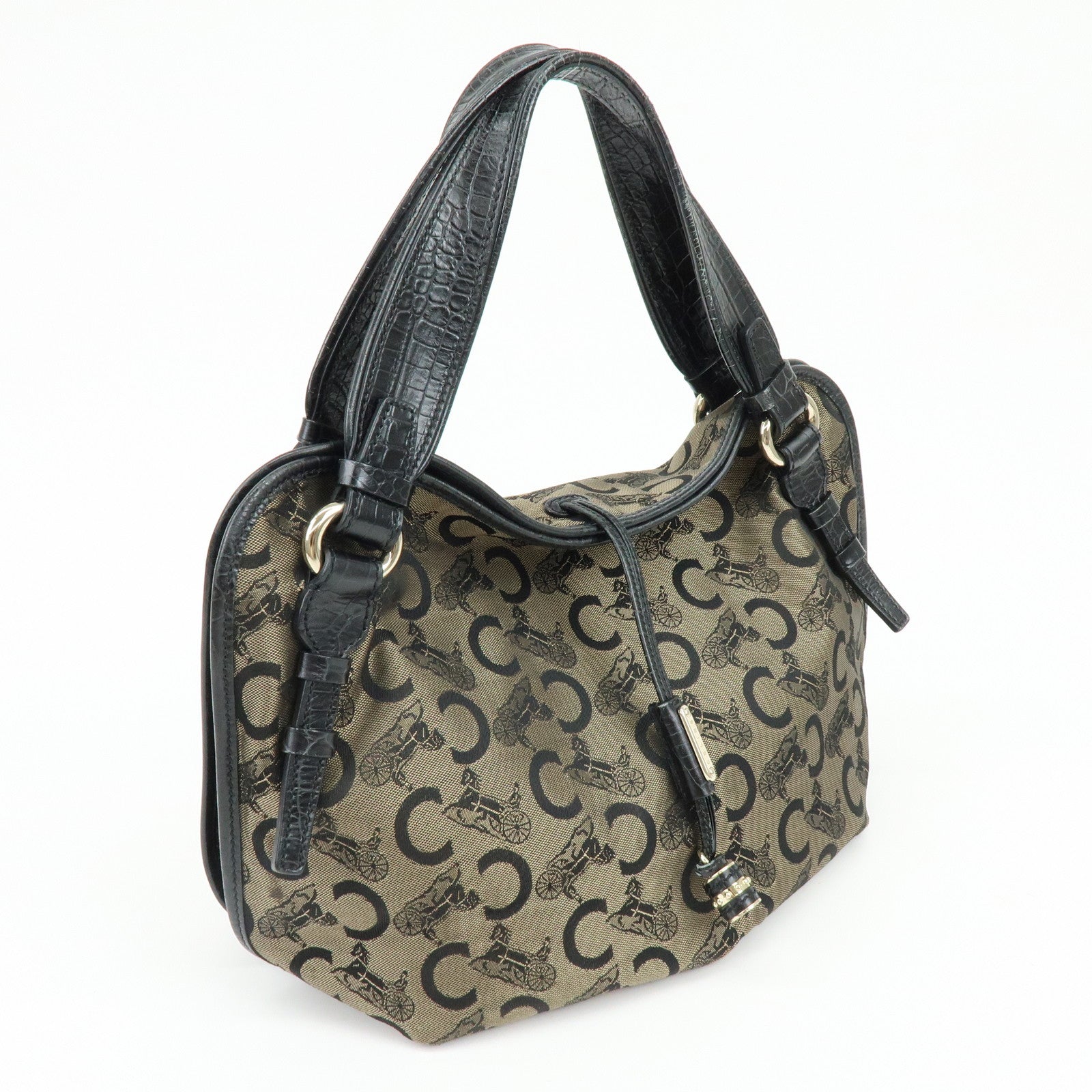 CELINE Bitter Sweet C Sulky Canvas Leather Hand Bag Shoulder Bag Brown