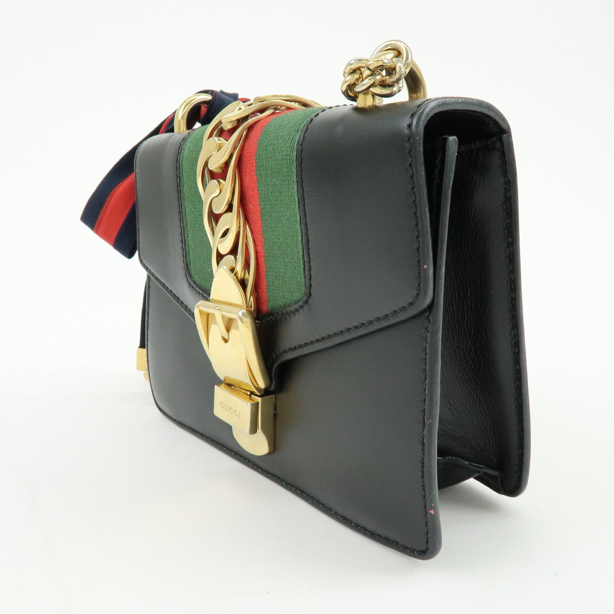 GUCCI Sylvie Sherry Leather Chain Shoulder Bag Crossbody Bag Black