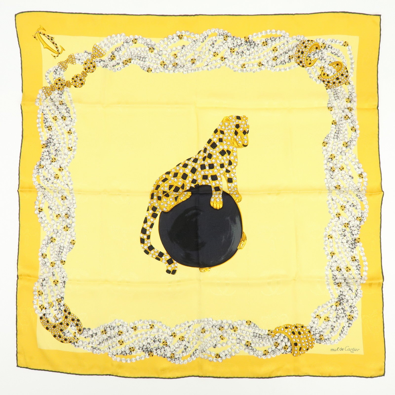 Cartier Lot of 2 Silk 100% Scarf Classic Chain Leopard Yellow Red White