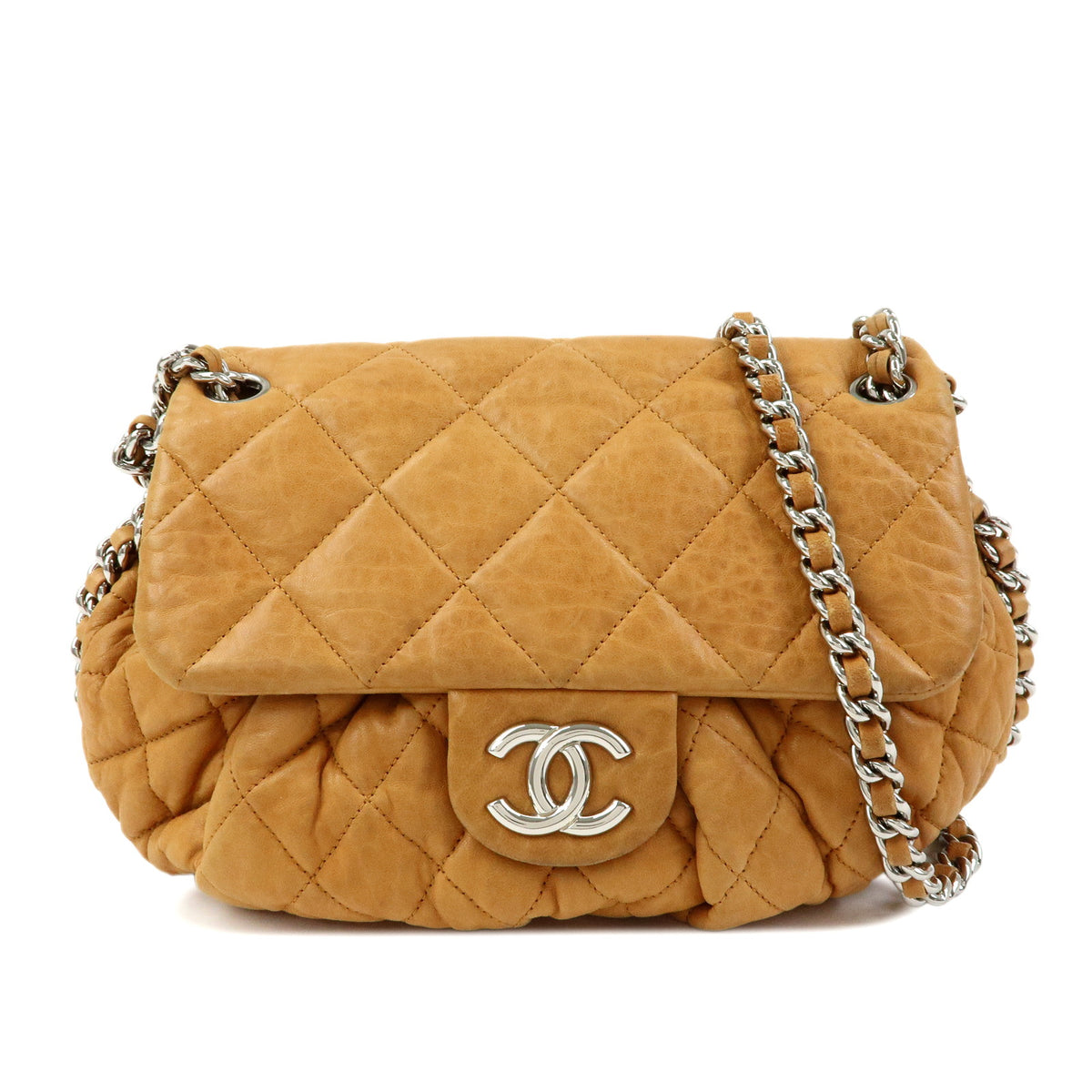 CHANEL Matelasse Luxury Line Lamb Skin Chain Shoulder Bag Brown A49889