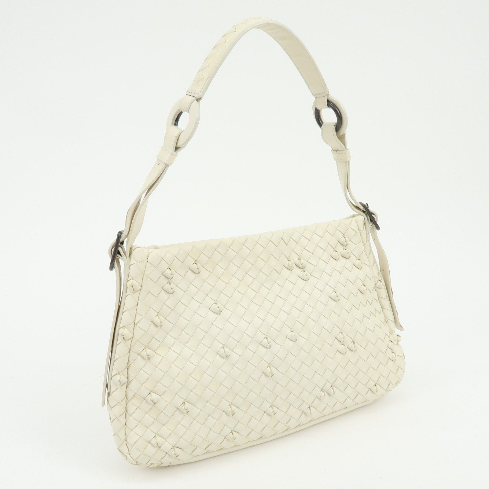 BOTTEGA VENETA Intrecciato Leather Shoulder Bag Hand Bag White 133507