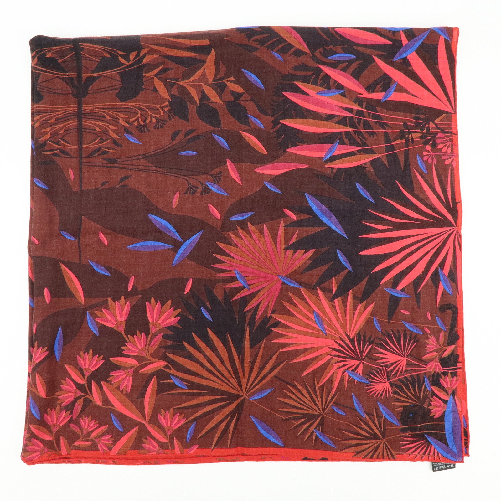 Cartier Cashmere Silk Scarf Stole Brown Purple Blue Black Coral