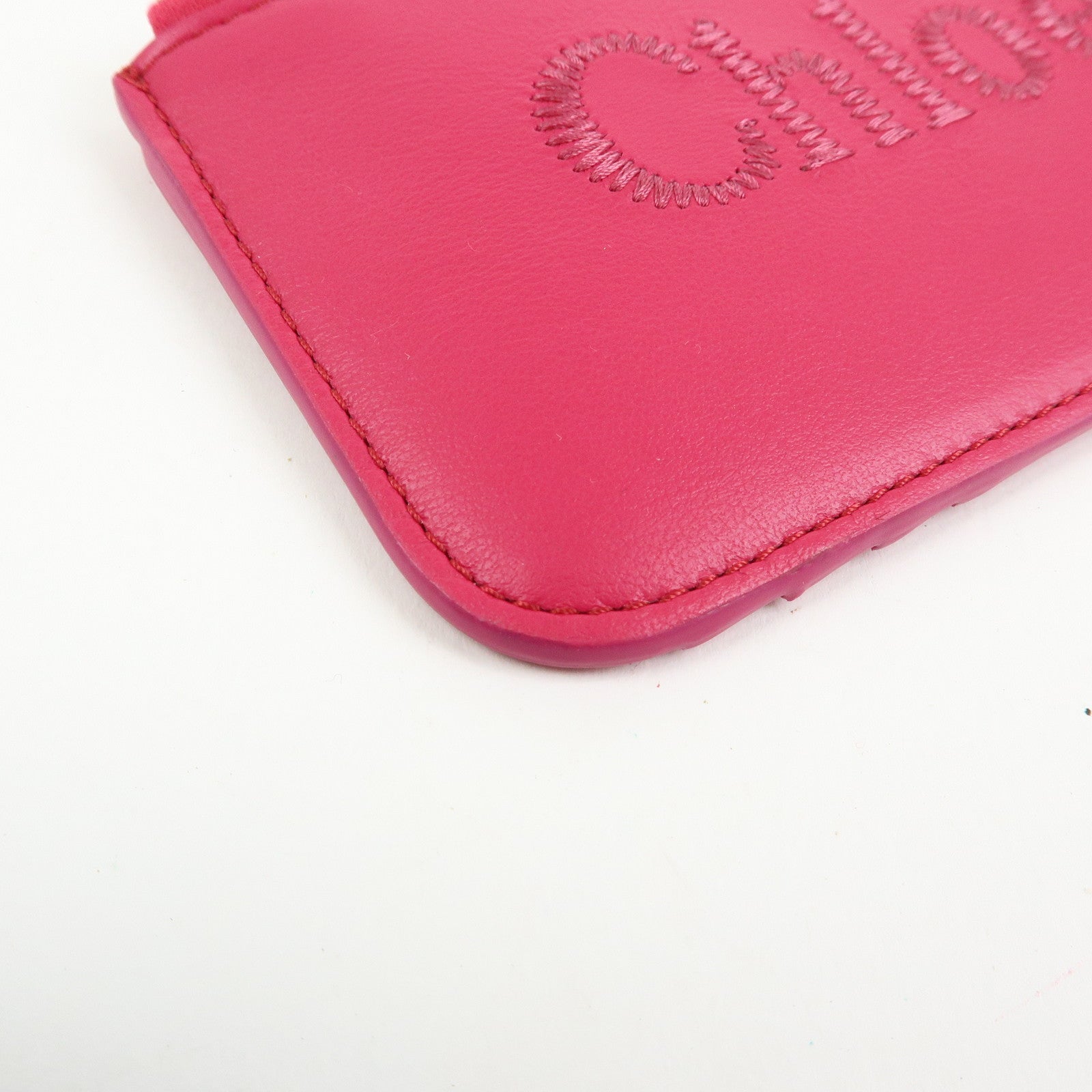 Chloe Logo Leather Card Case Key Case Pink