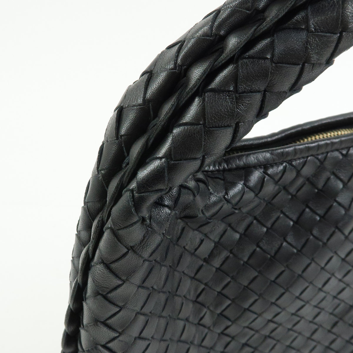 BOTTEGA VENETA Hobo Intrecciato Leather Shoulder Bag Black 115653