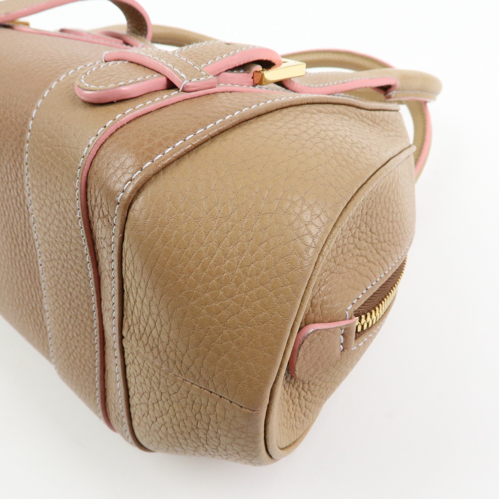 LOEWE Senda Stitches Leather Hand Bag Boston Bag Beige