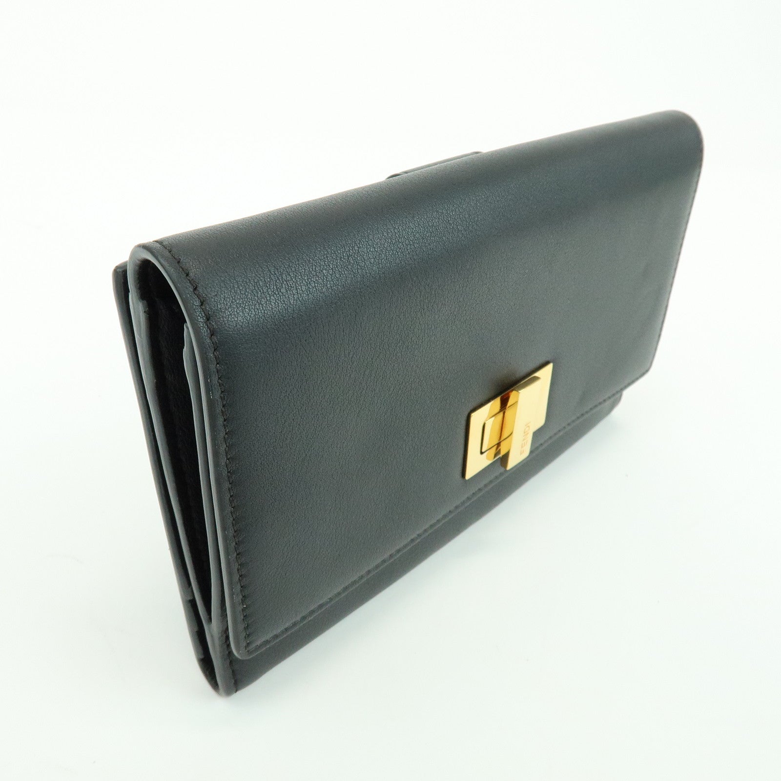 FENDI Peekaboo Leather Long Wallet Continental Wallet Black 8M0308
