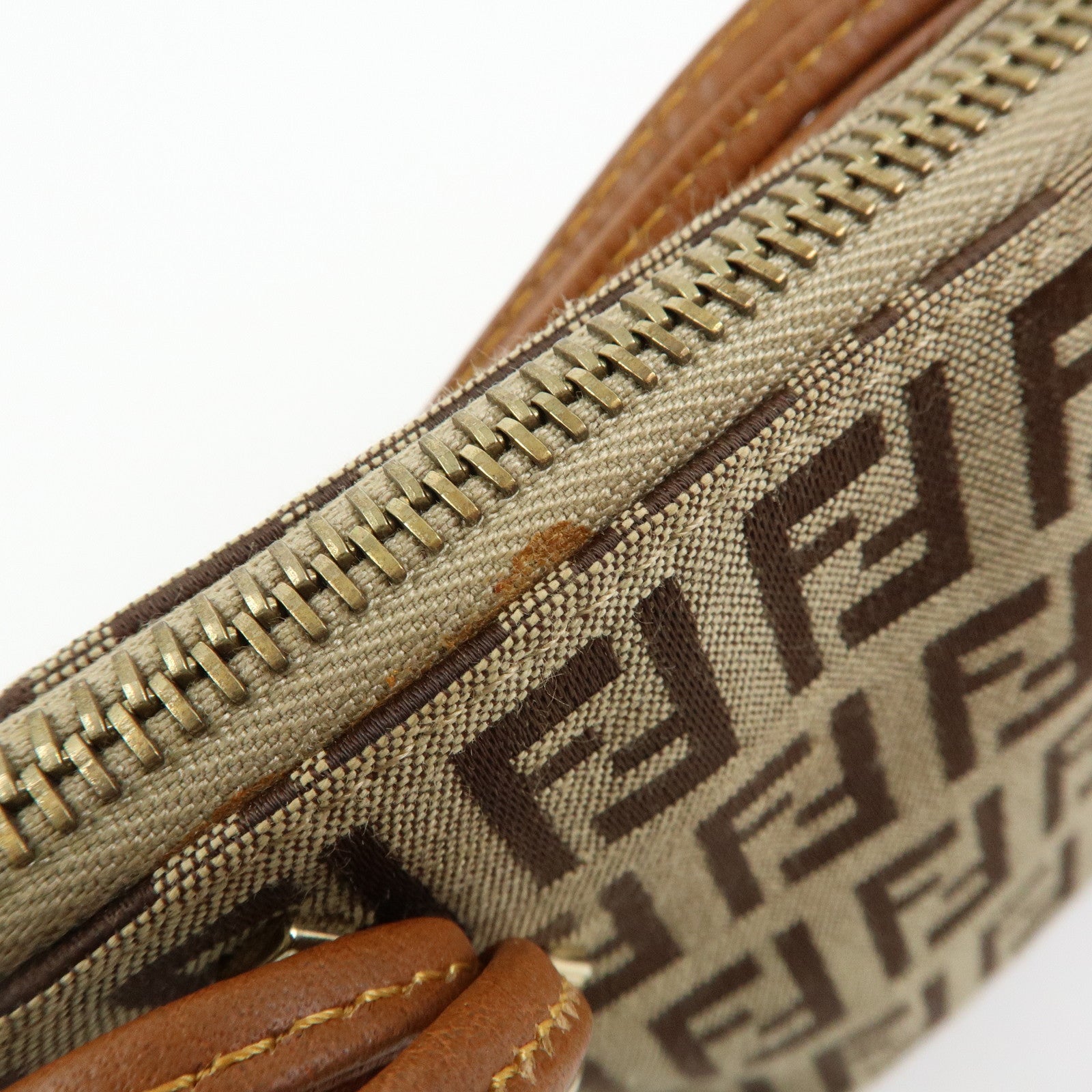 FENDI Zucchino Canvas Leather Hand Bag Accessory Pouch Beige 8BR513
