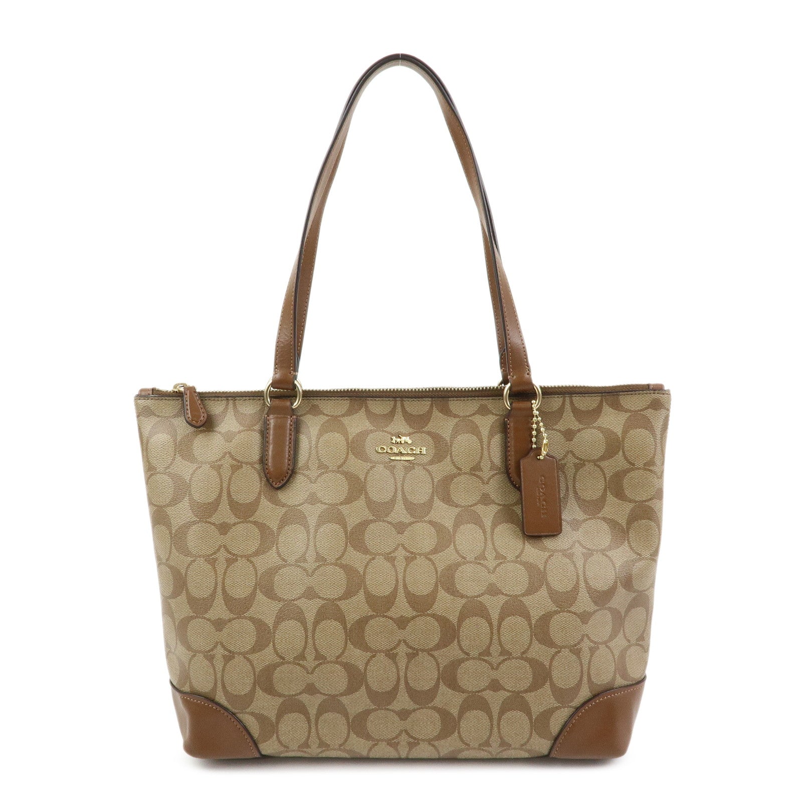 COACH Signature PVC Leather Tote Bag Hand Bag Brown F29208