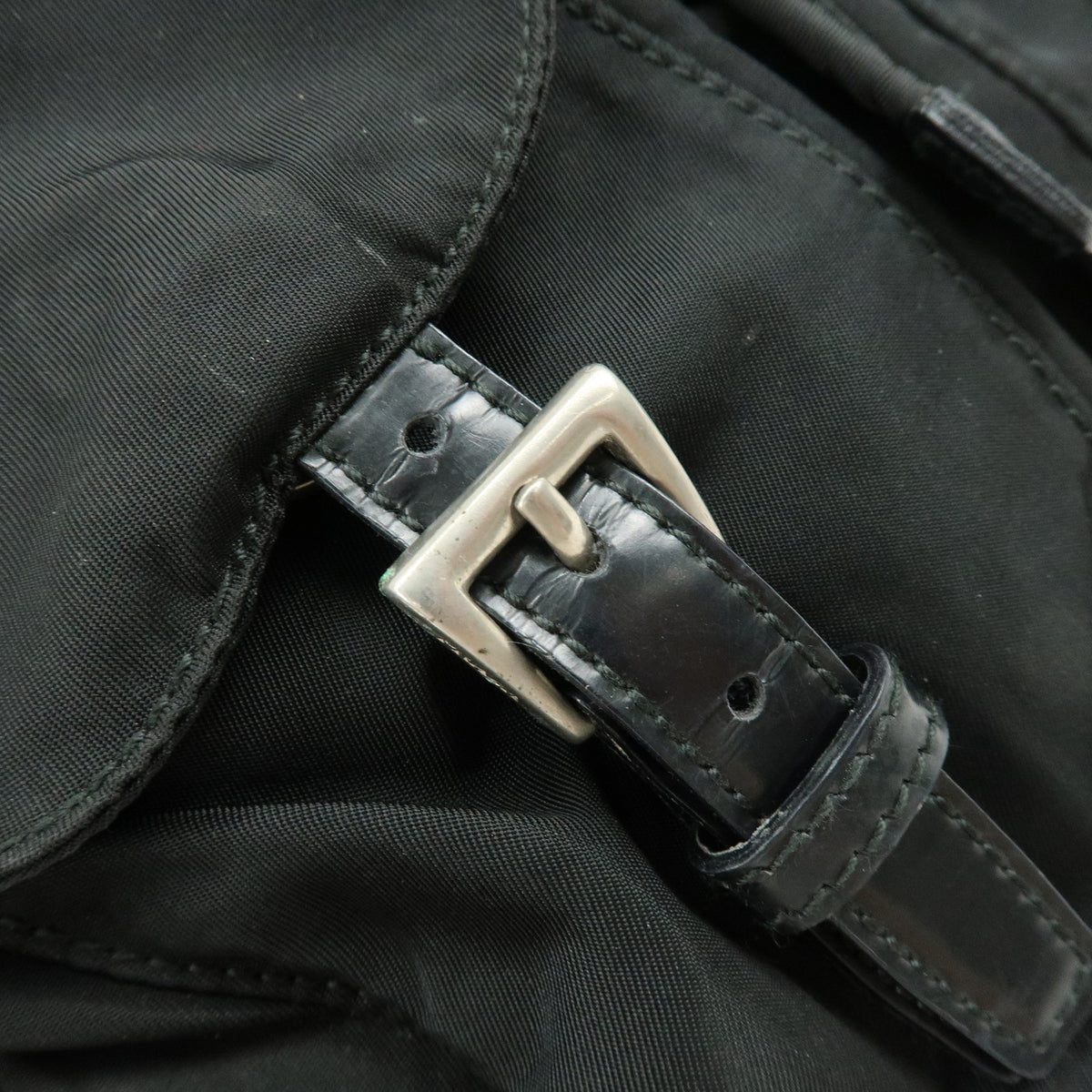 PRADA Triangle Logo Nylon Leather Backpack Rucksack Black