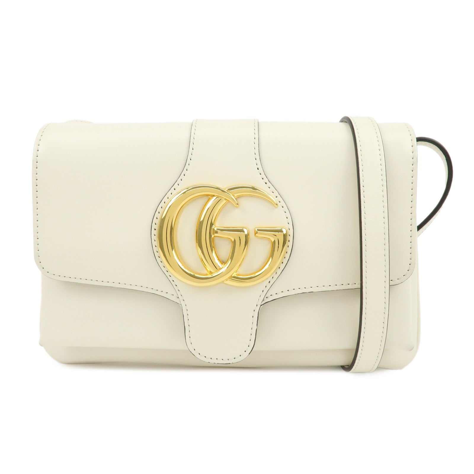 GUCCI Double G Arli Leather Shoulder Bag Crossbody Bag White 550129