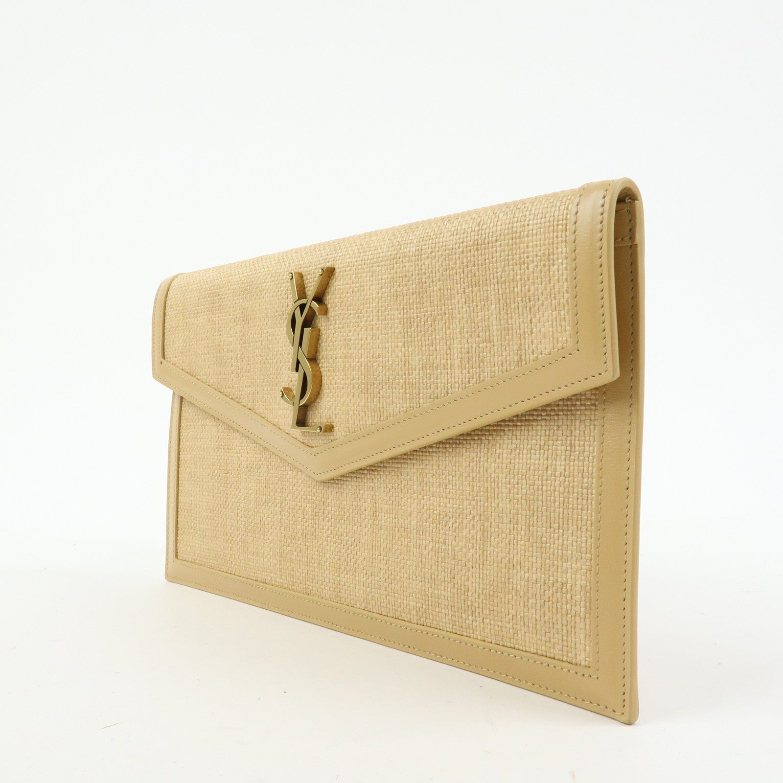 SAINT LAURENT PARIS Uptown Pouch Straw Leather Clutch Bag 565739