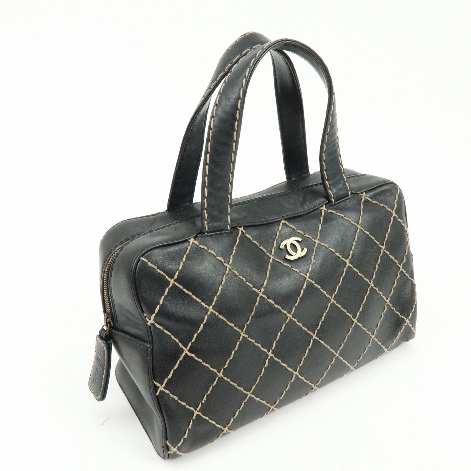 CHANEL Wild Stitch COCO Mark Calf Skin Hand Bag Boston Bag Black A14692