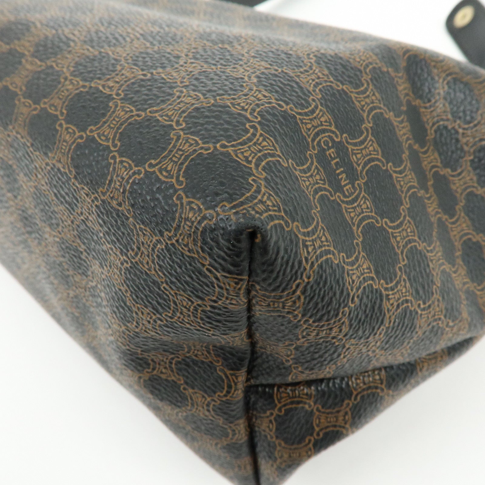 CELINE Macadam PVC Leather Hand Bag Pouch Black Brown