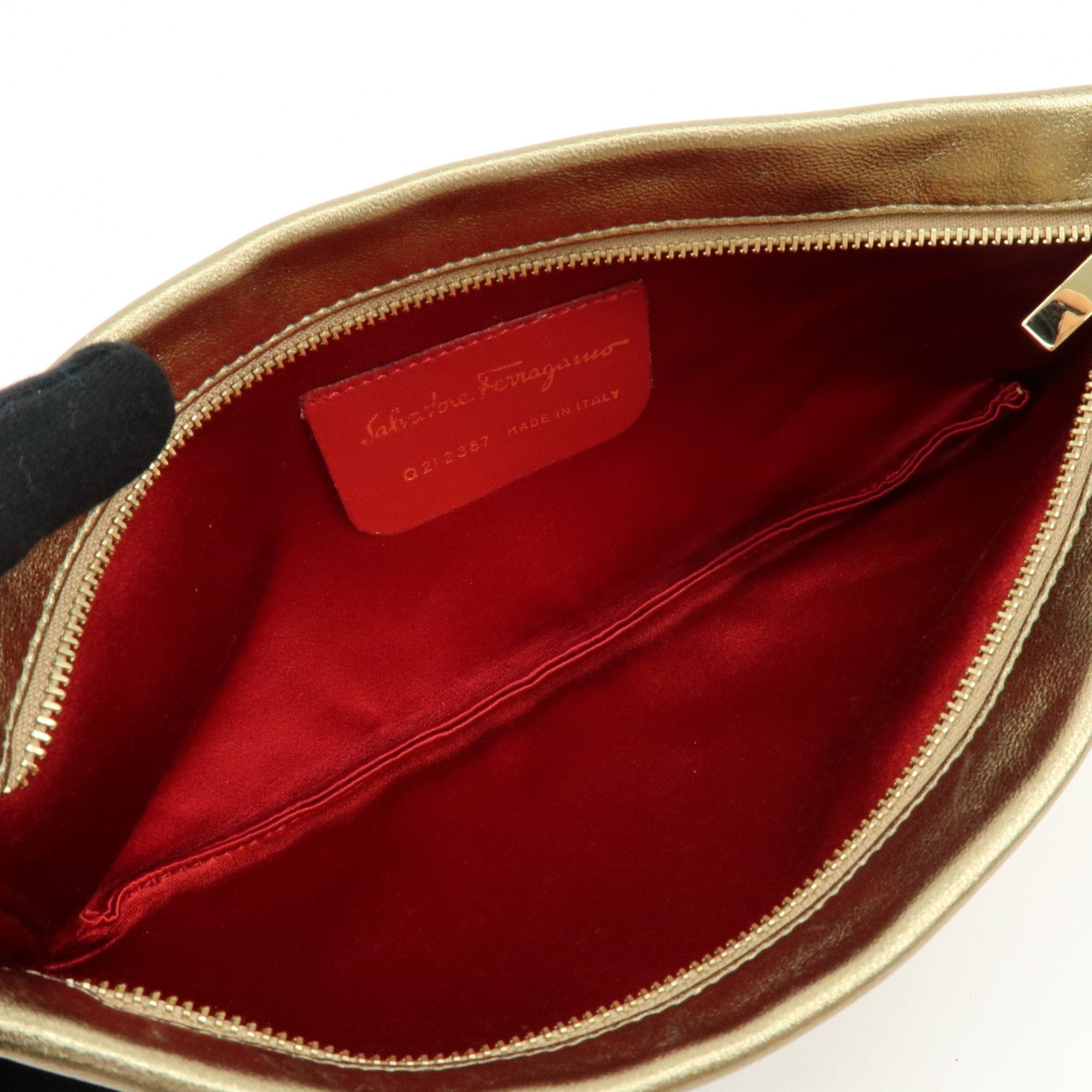 Ferragamo Gancini Nappa Leather Shoulder Hand Bag Gold