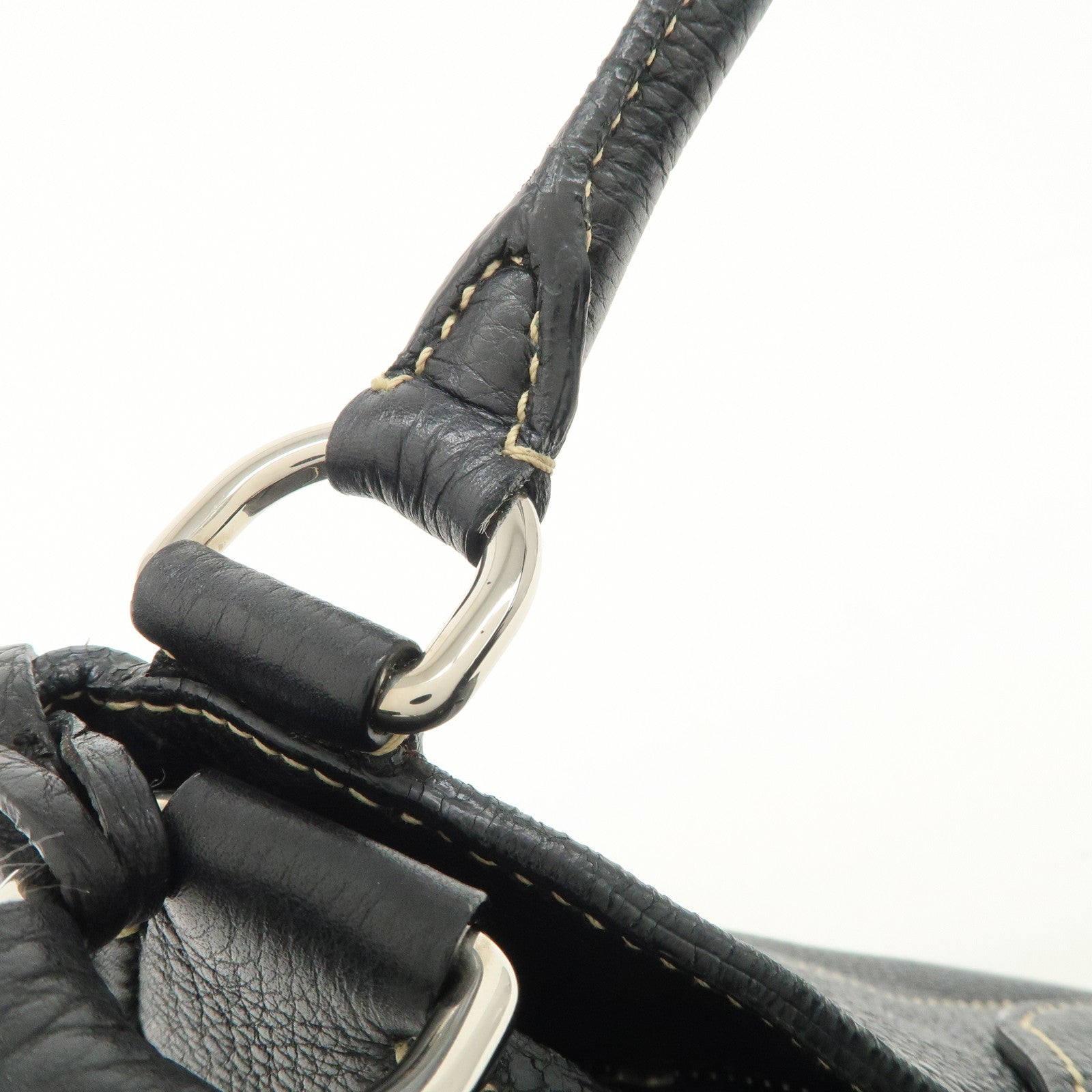 PRADA Logo Leather Shoulder Bag Hand Bag Black Silver Hardware