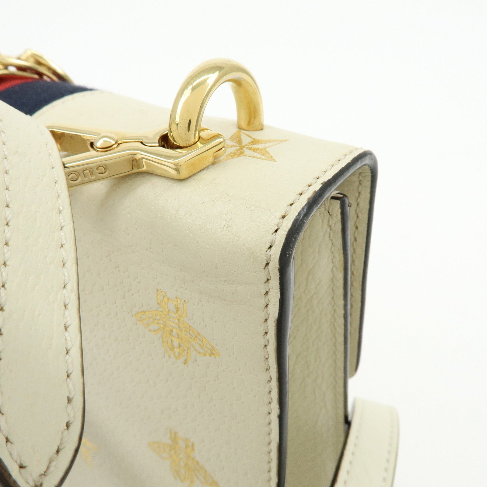 GUCCI Sylvie Sherry Calf Leather Shoulder Bag Ivory Bee & Star 524405