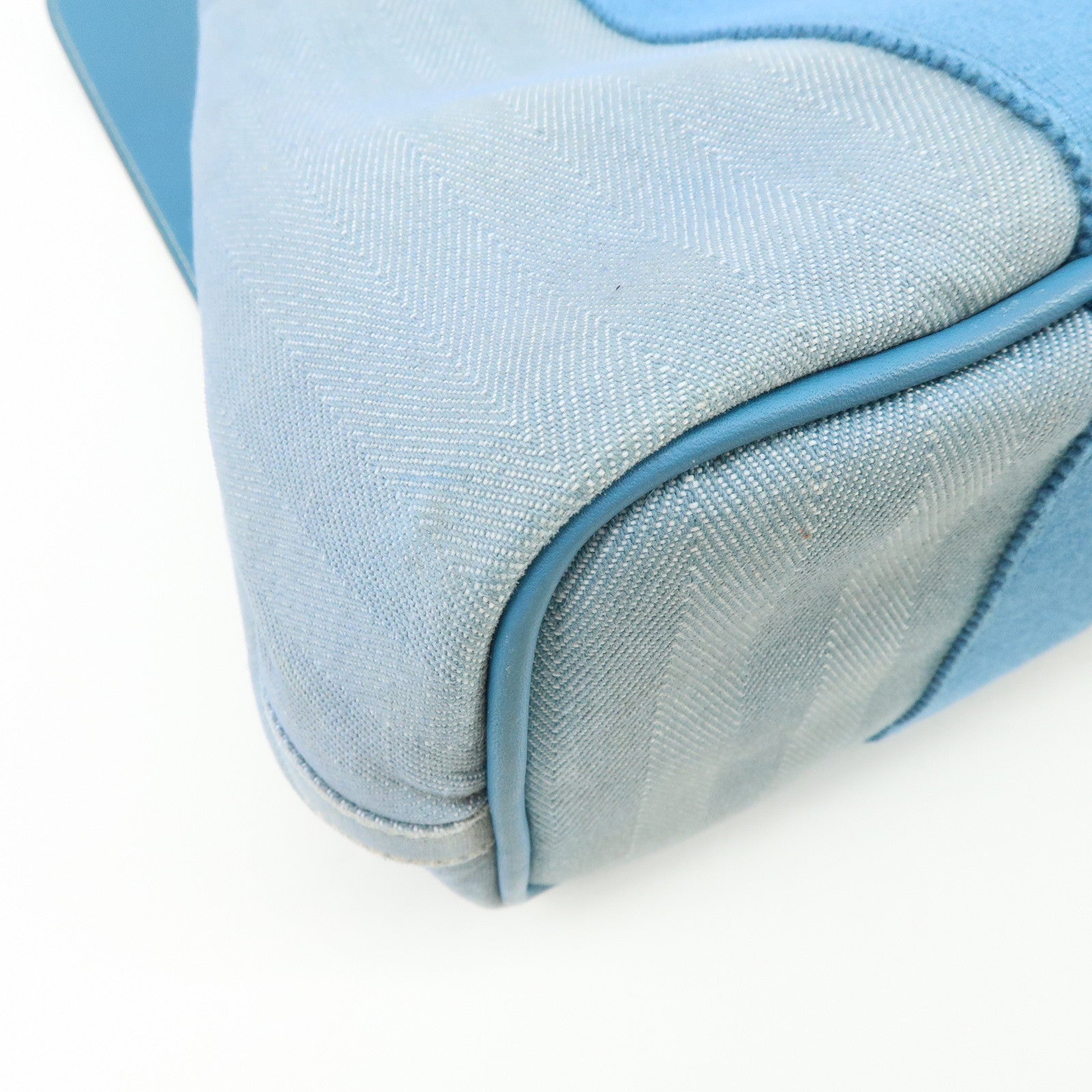 HERMES Valparaiso PM Canvas Leather Tote Hand Bag □K Stamped Blue Jean