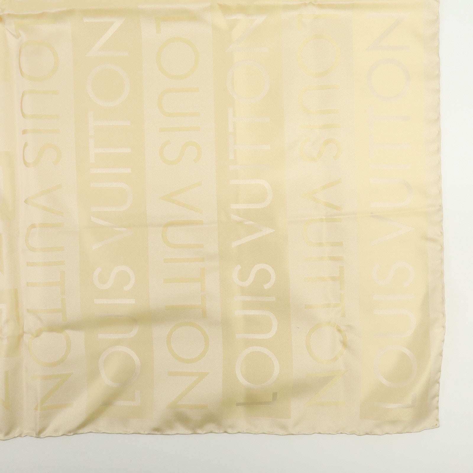 Louis Vuitton Logo Silk 100% Scarf Stole Light Beige