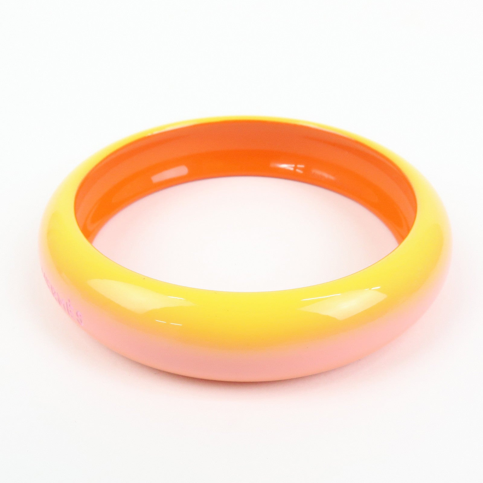 HERMES Fusion Lacquered Wood Bangle Bracelet Orange Pink