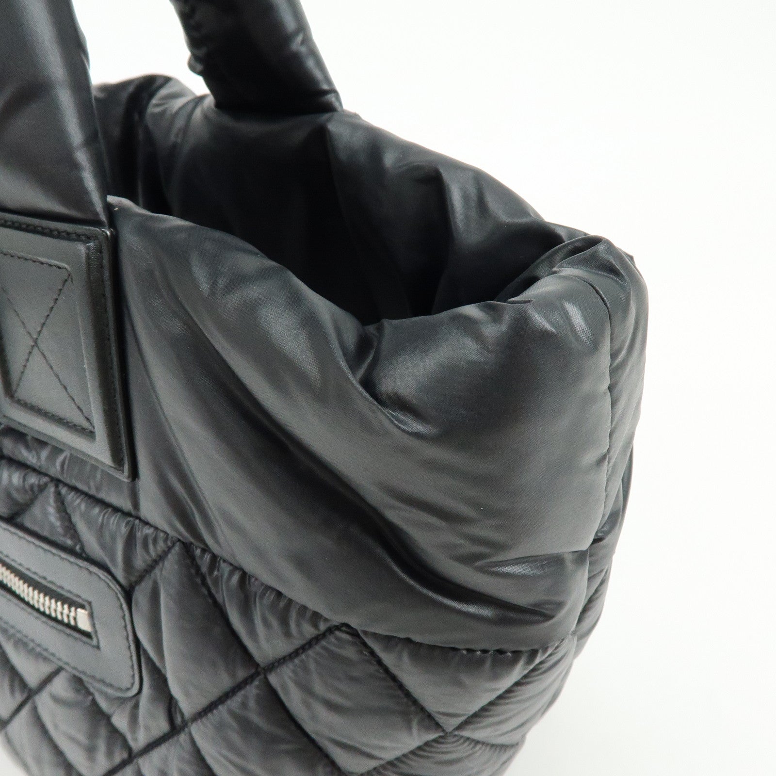 CHANEL COCO Cocoon PM Nylon Lamb Skin Tote Bag Black A48610