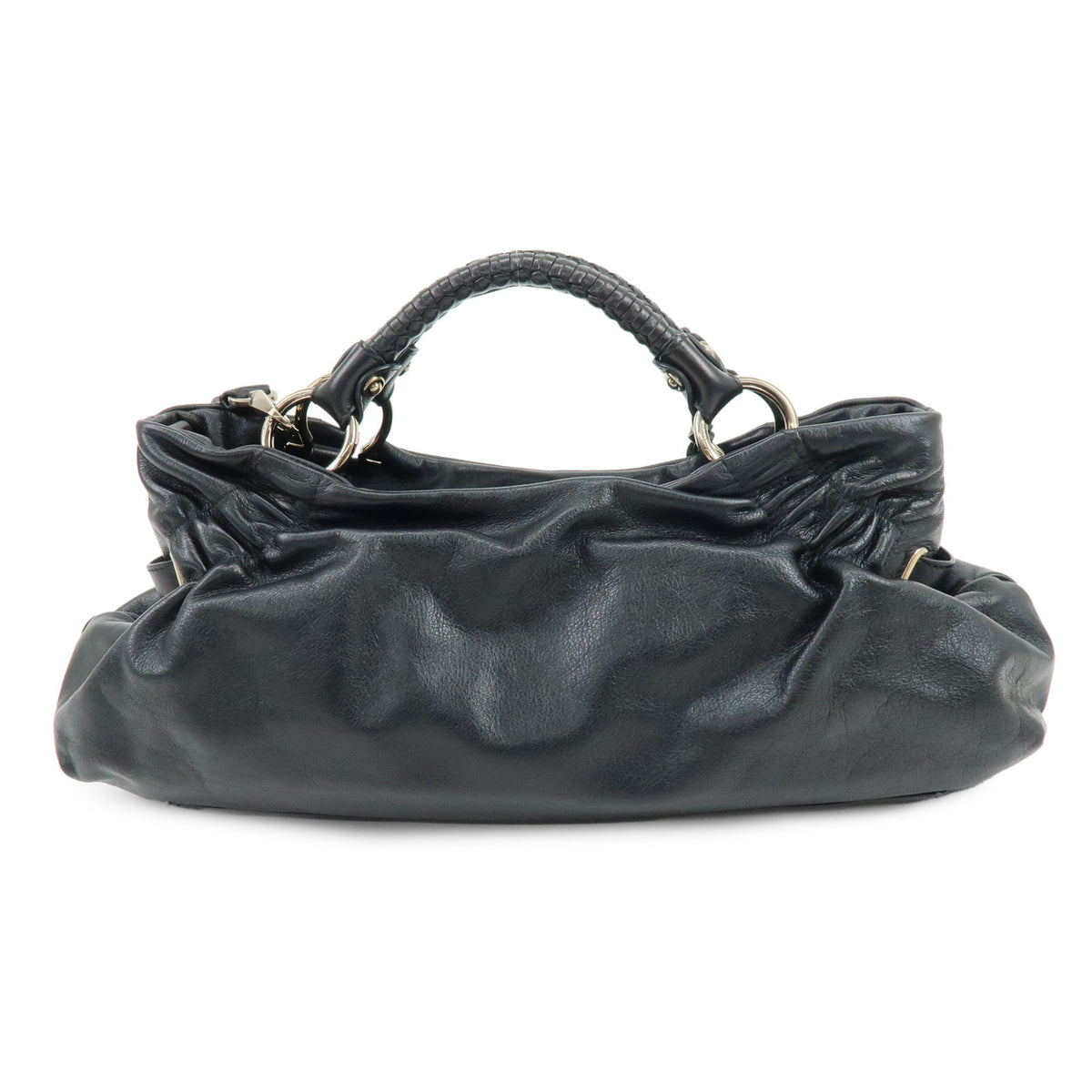 Ferragamo Gancini Leather 2Way Bag Hand Bag Shoulder Bag Black