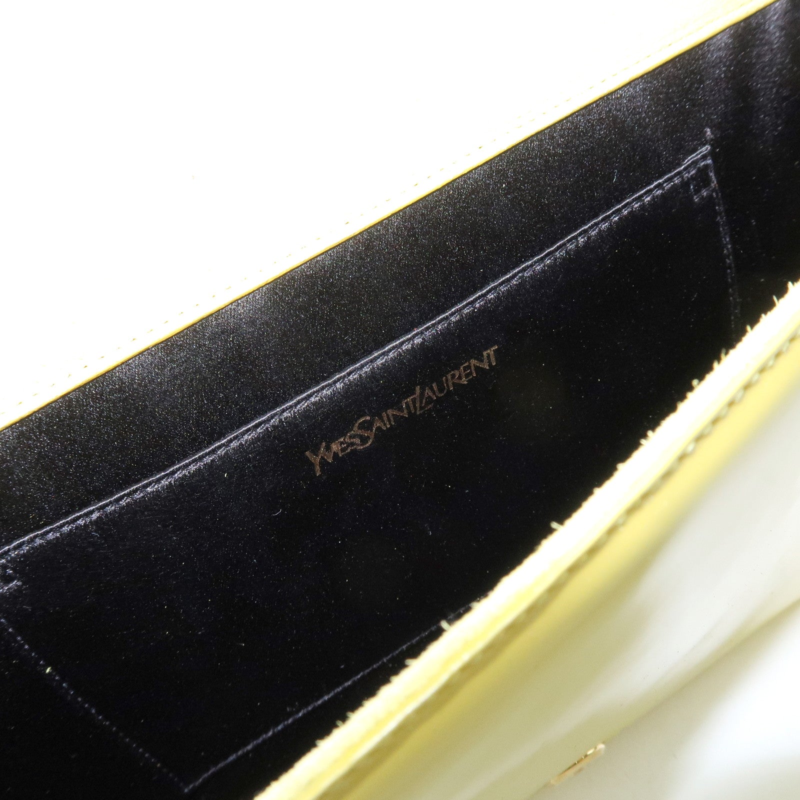 SAINT LAURENT PARIS Cassandra Patent Leather Clutch Bag Yellow 361120