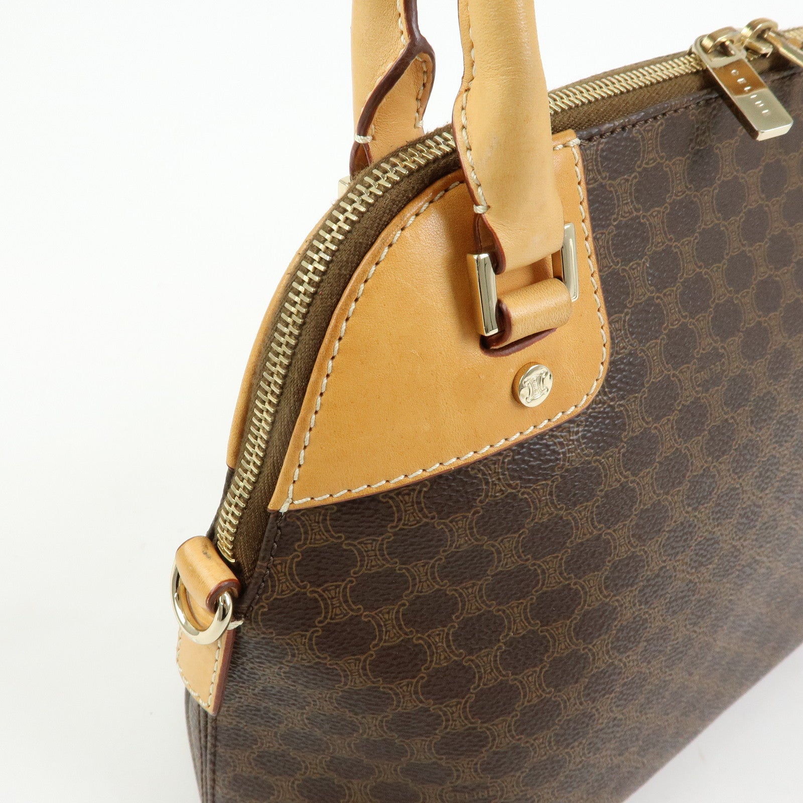 CELINE Macadam PVC Leather 2Way Bag Hand Bag Brown