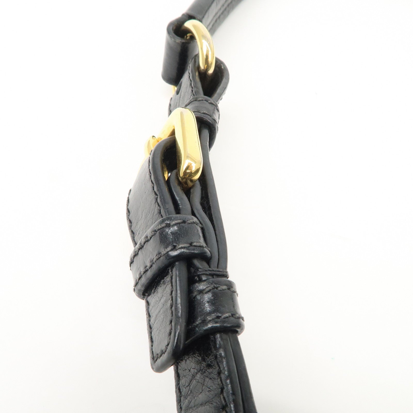 PRADA Logo Leather Shoulder Bag Hand Bag Gold Hardware Black Used